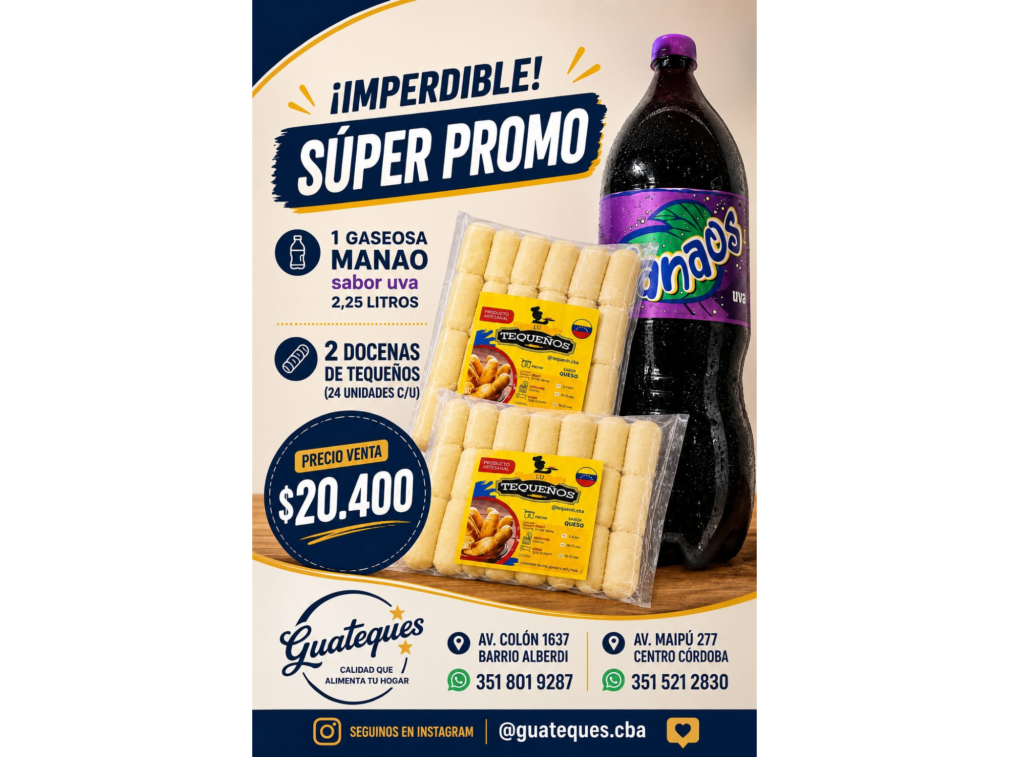 Combo 2 Paq Tequeños Lu Mini + 1 Manao Uva de 2.25 Lst de Guateques-Alberdi