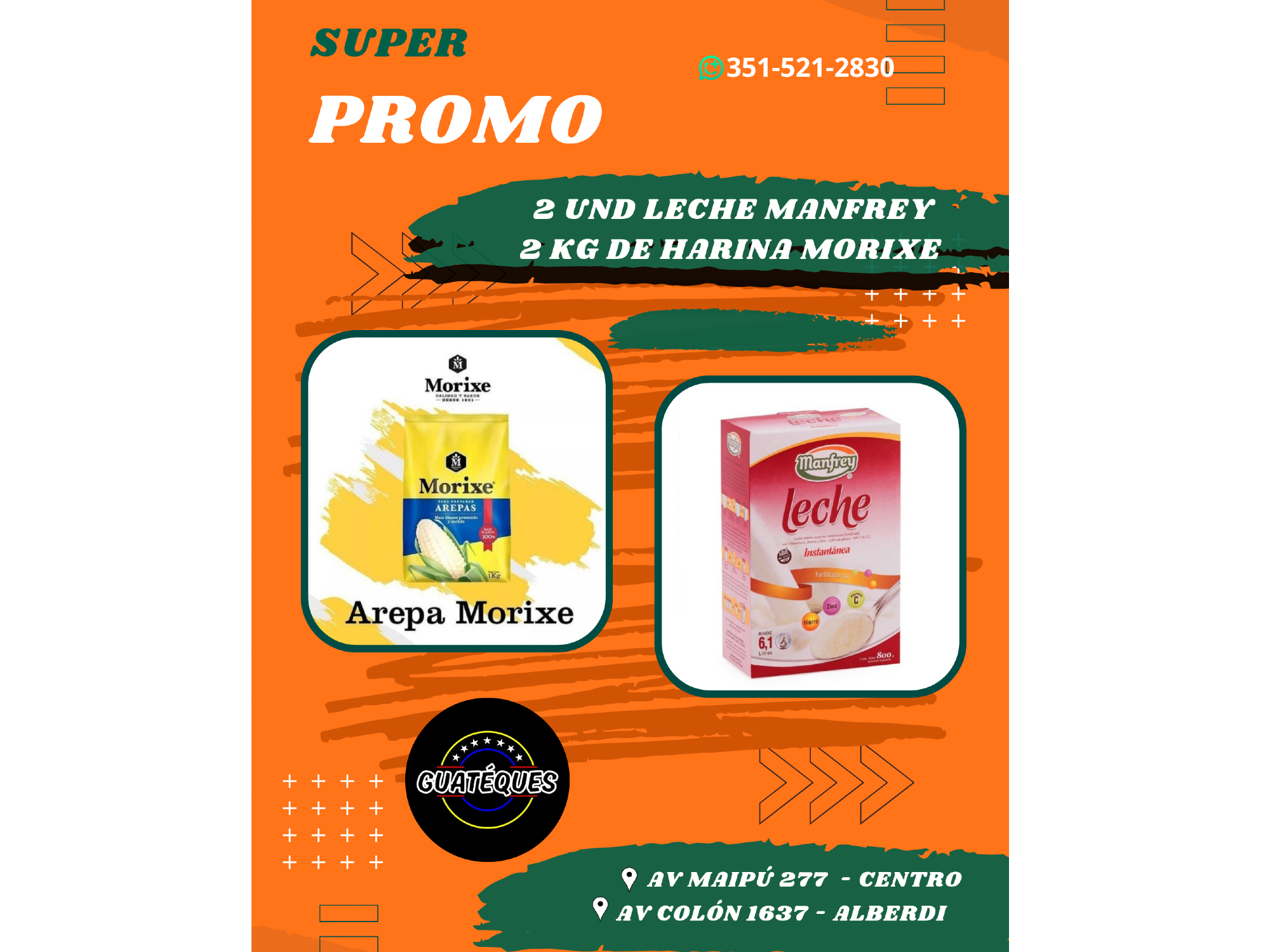 2 Kg Morixe + 2 Leche Manfrey 800 Gr