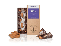 70% Puro Cacao con Azúcar Orgánico, Almendras y Coco (50g)