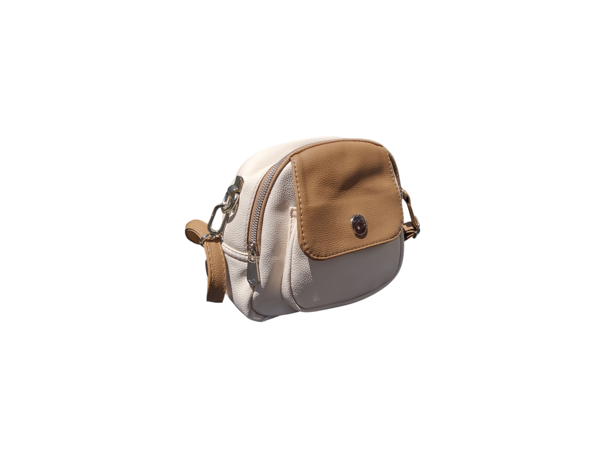 Bandolera Semicircular Bolsillo Y Tapa Color Beige.  Art 1956