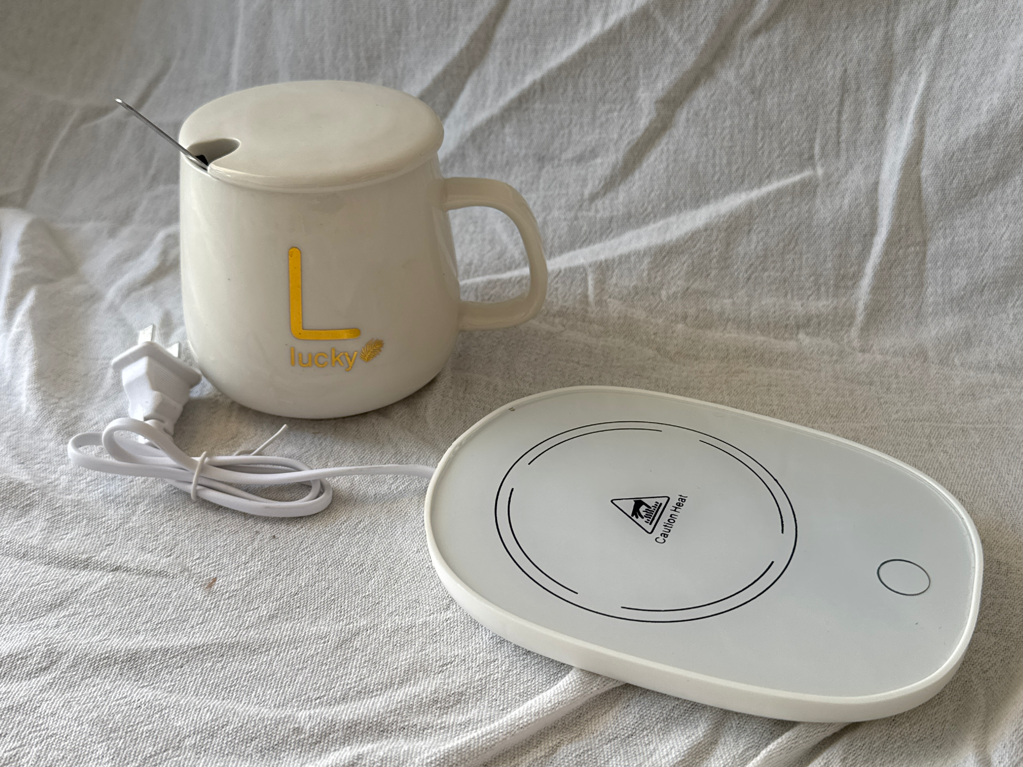TAZA CON CALENTADOR BLANCA