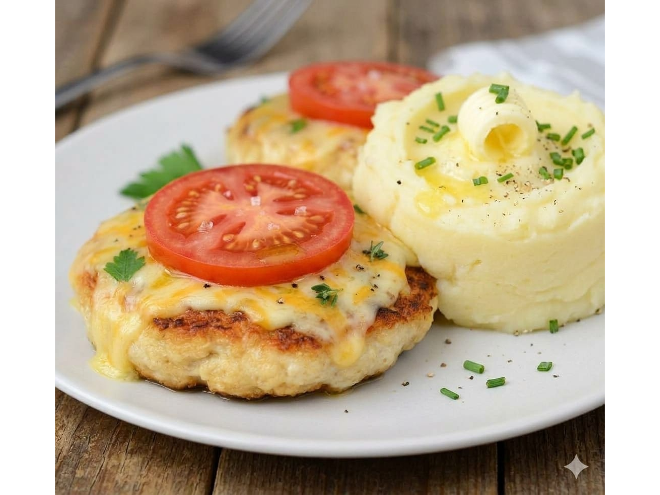 Medallones de Pollo( tomate y queso ) C/Pure de Dimalu Empanadas y Pizzas