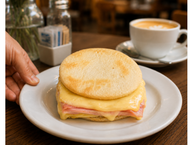 Sandwich con pan árabe de jamón y queso
