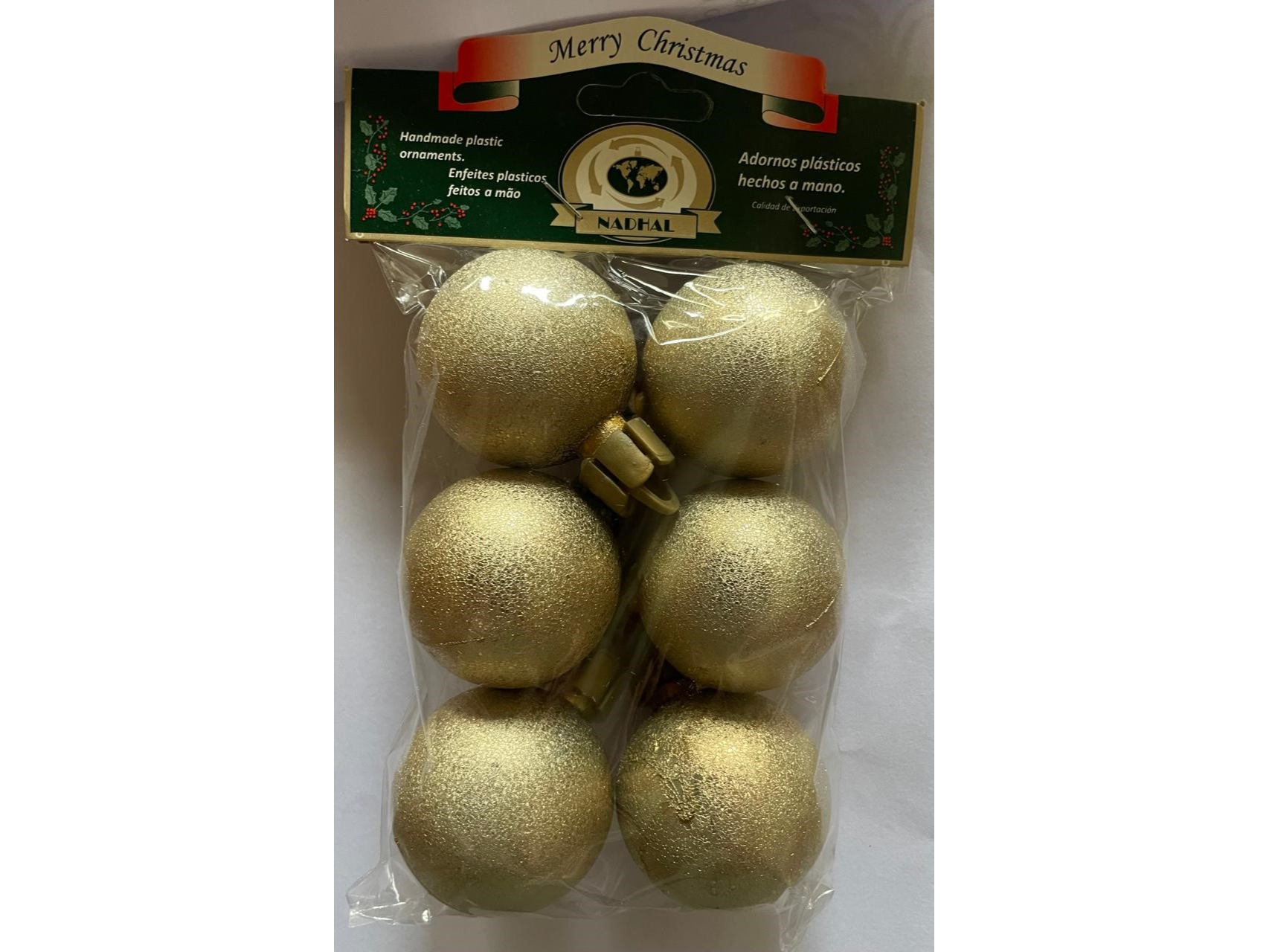 NAVIDAD GLOBO GLACE DORADA 40MM X6 - COD. 3140