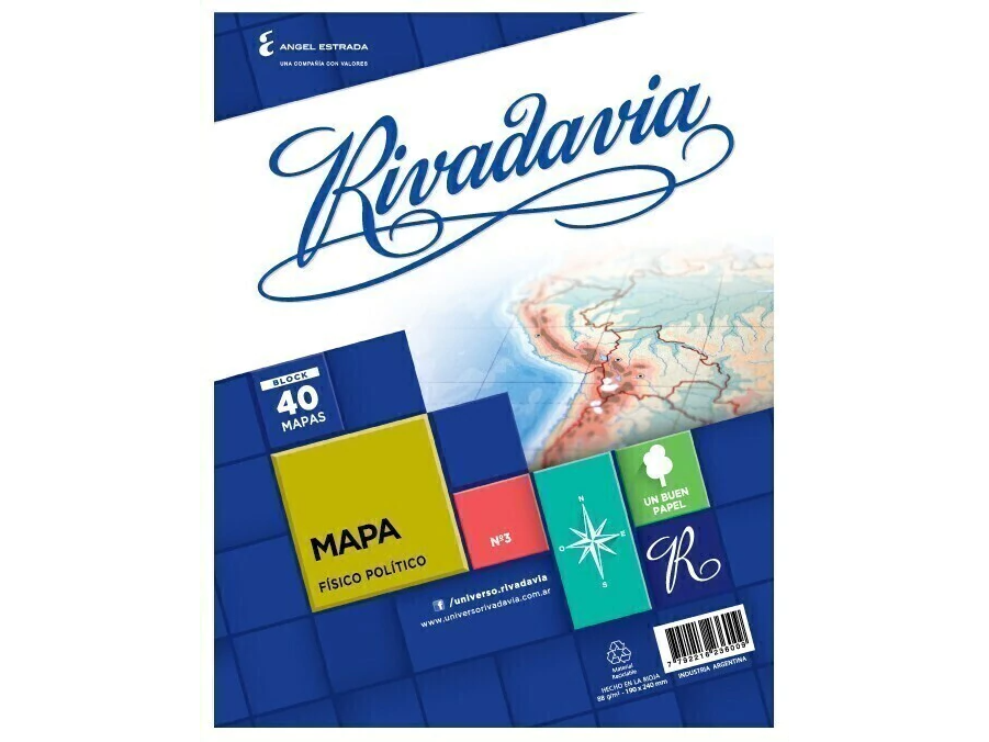 MAPA RIVADAVIA Nº3 - FISICO/POLITICO REP ARGENTINA - BLOCK X40