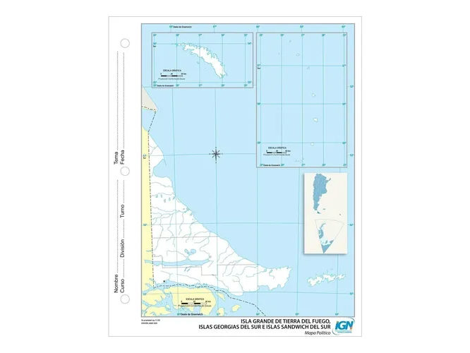 MAPA RIVADAVIA Nº3 - POLITICO TIERRA DEL FUEGO - BLOCK X40
