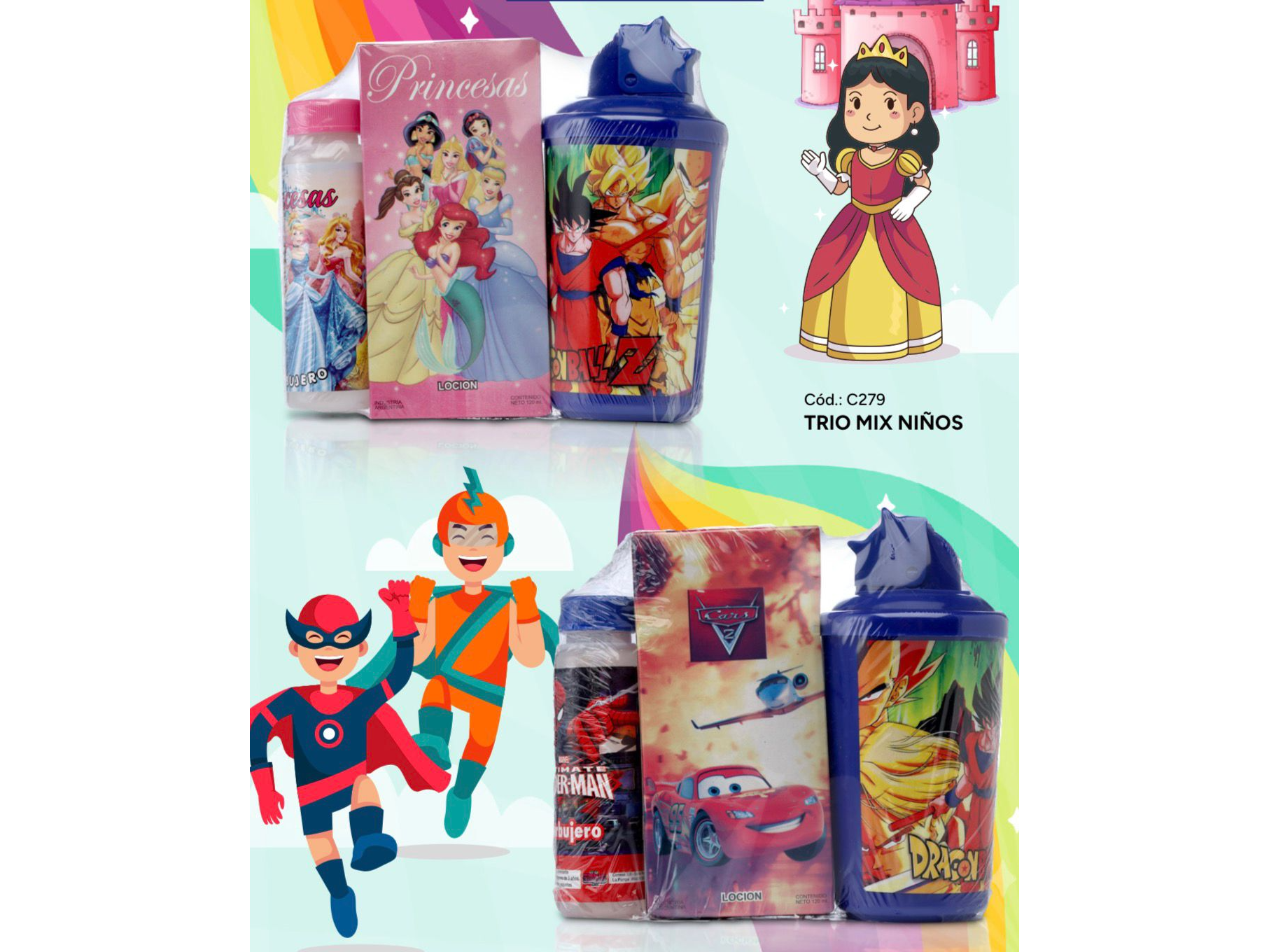 MIX TRIO - BURBUJERO COLONIA Y VASO DINSEY