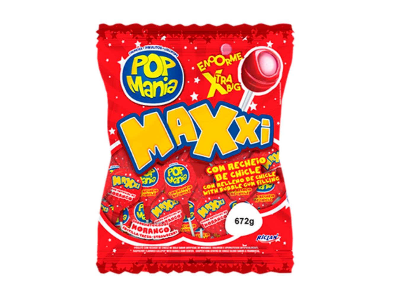 CHUPETIN POP MANIA MAXXI FRUTILLA - BOLSA X24