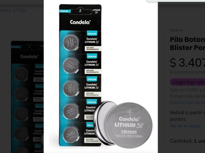 PILA CANDELA - BOTON CR2025 TIRA X 5