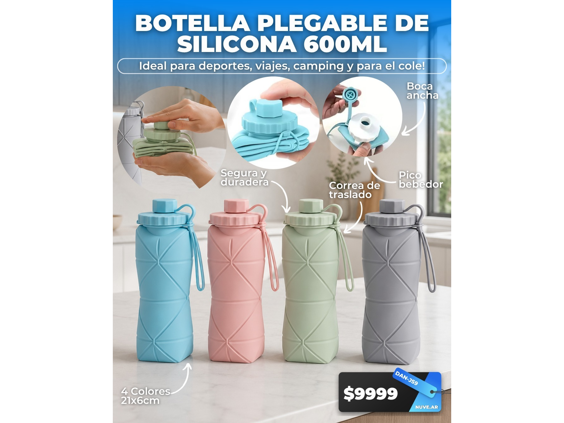 Botella plegable de silicona