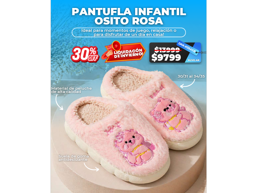 Pantuflas Infantiles Osito Rosa