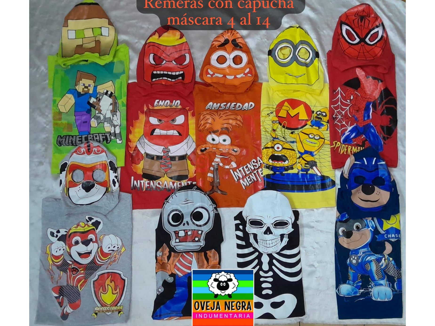 REMERA CON MASCARA VARIOS PERSONAJES. ESPECIAL HALOWEEN.