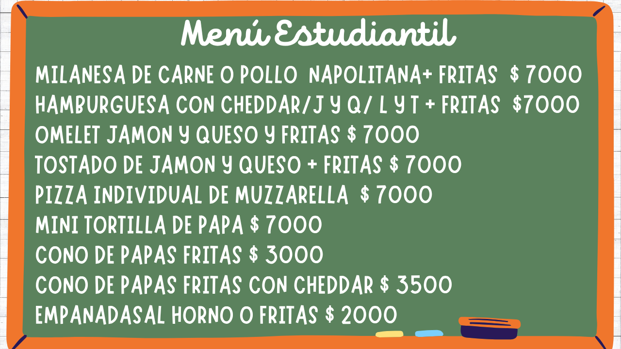 MENU ESTUDIANTIL (valido solo para estudiantes y consumo en el local)