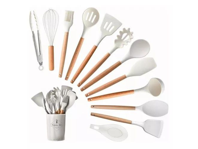 Set de 12 Utensilios de cocina de Madera y Silicona