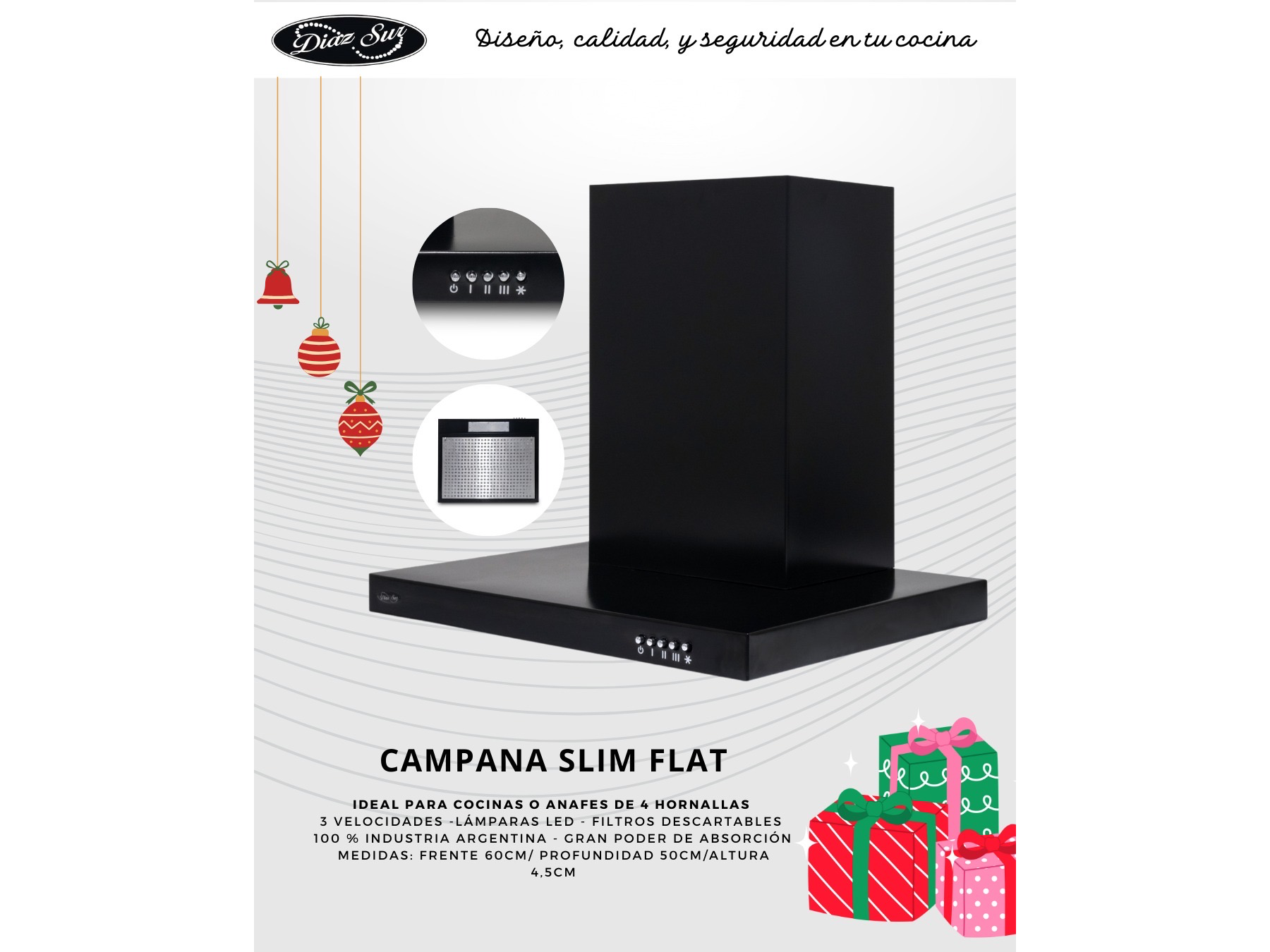 Campana slim de 90cm negra