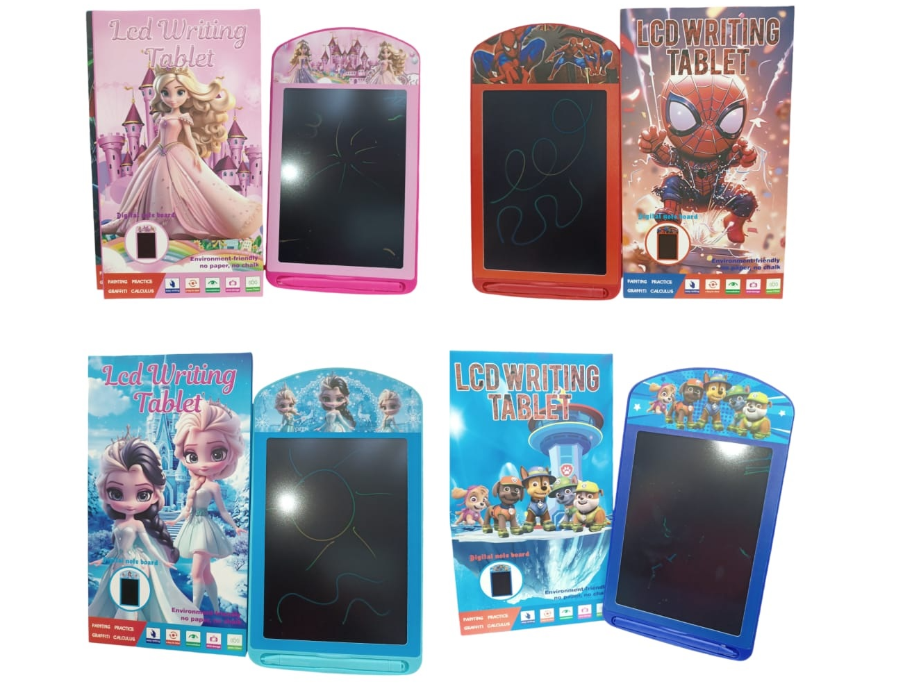 PIZARRA MAGICA PERSONAJES -FROZEN –– SPIDERMAN – PRINCESA  –– BOTON PARA BORRAR – INCLUYE PILA Y LAPIZ