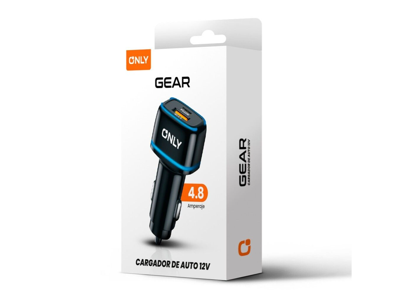 CARGADOR 12V GEAR ENTRADA TIPO C + USB Y CABLE TIPO C