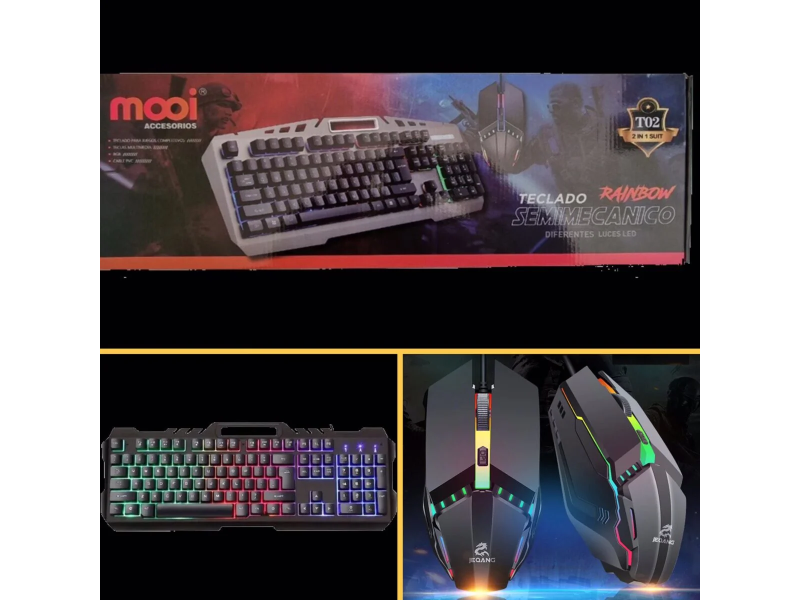 TECLADO SEMI MECANICO GAMER MOOI LUCES + MOUSE GAMER – BORDES DE METAL – BASE PARA PONER EL CELU
