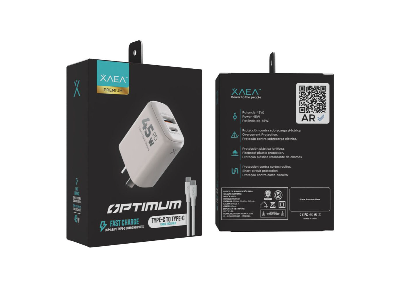 CARGADOR 220V OPTIMUM – 5A – PUERTOS USB-C + CABLE