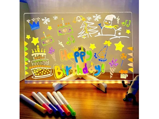 PIZARRA MAGICA LUZ LED ACRILICO 30cm x 20cm – CON MARCADORES – CONEXION POR USB