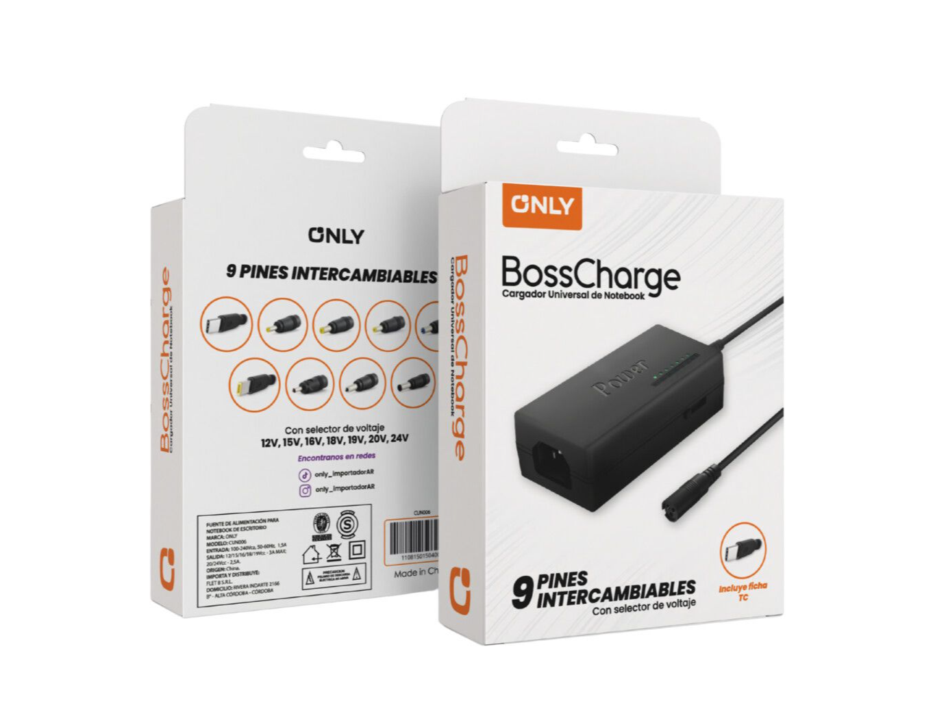 CARGADOR DE NOTEBOOK C/SELECTOR VOLTAJE 96W 9 CONECTORES – ONLY