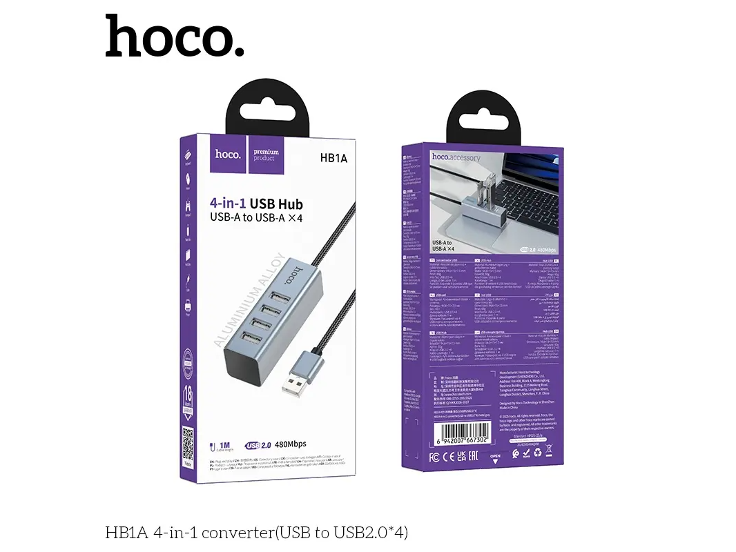 Hub compacto 4 puertos USB 2.0 HOCO hb1a