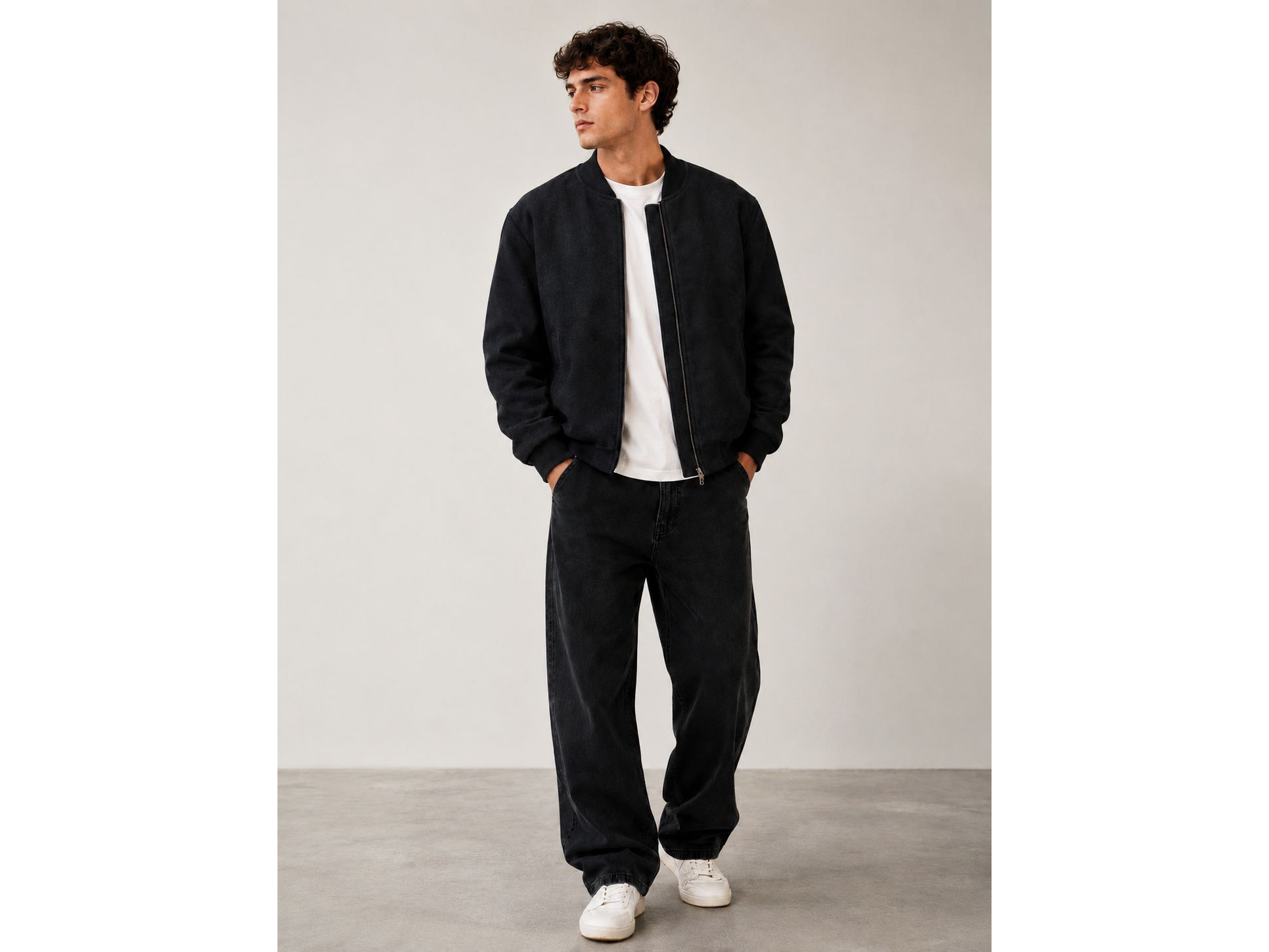 Campera Bomber de paño Negro