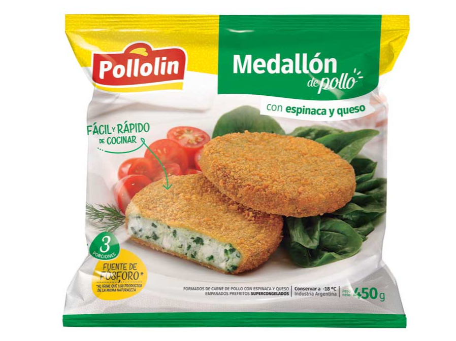 Medallón de Pollo, Espinaca y Queso x450g - Pollolin de Fryza Express