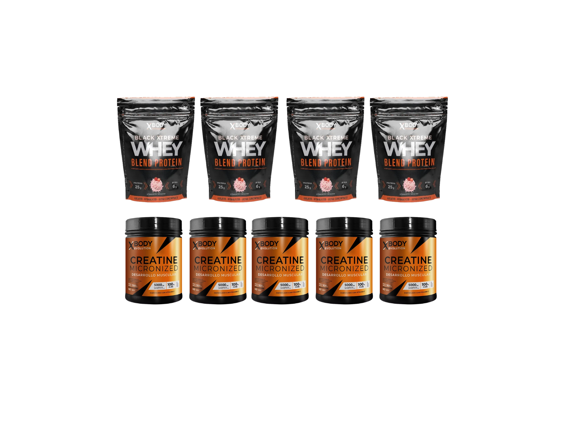 Combo 4: 4 Proteínas 2 Lb + 5 Creatinas 300 G X-Body (Envío gratis a todo el país)