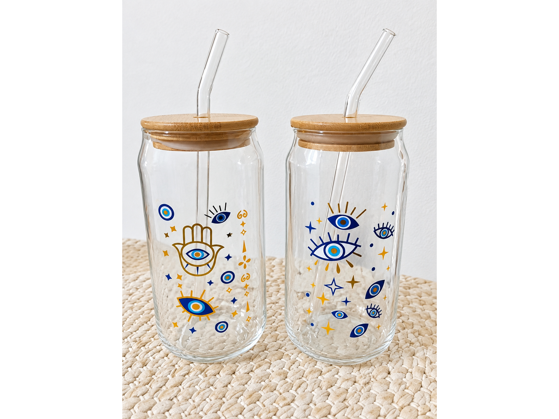 Vaso ojo turco con sorbete vidrio