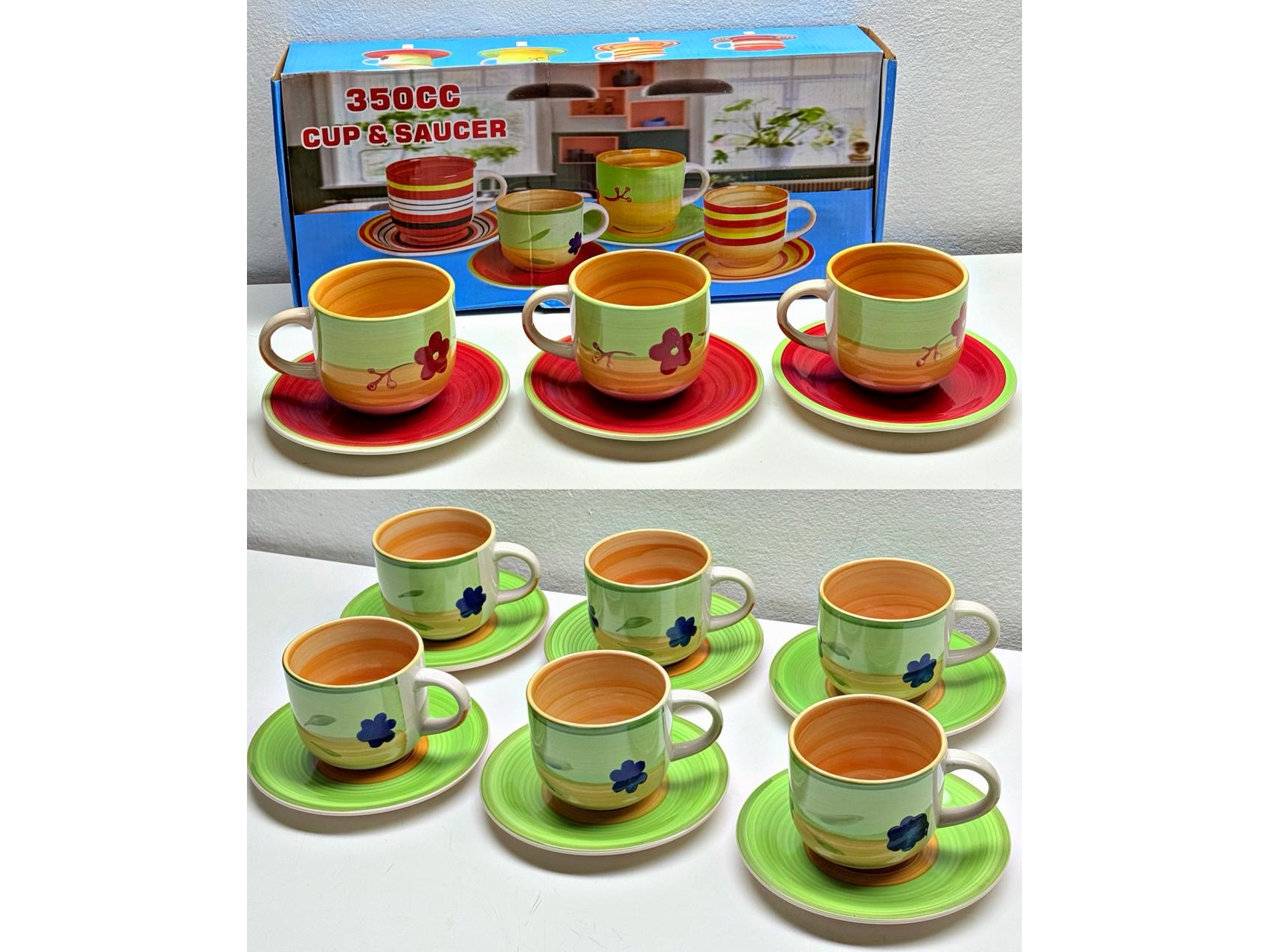JUEGO DE TAZAS Y PLATILLOS DE CERÁMICA