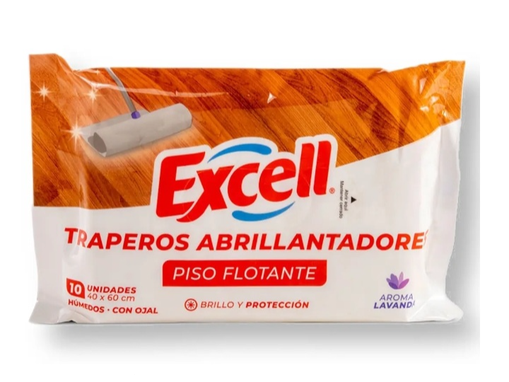 TRAPEROS ABRILLANTADORES EXCELL PISO FLOTANTE AROMA LAVANDA 1x10 unid BRILLO Y PROTECCION