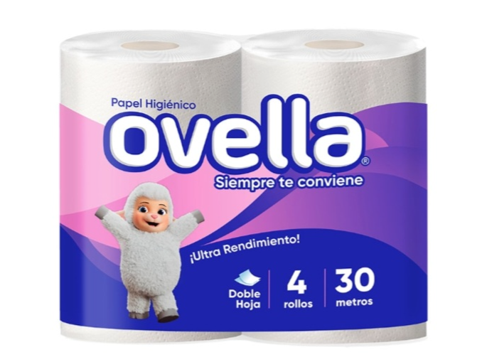 PAPEL HIGIÉNICO OVELLA 4 ROLLOS, DOBLE HOJA