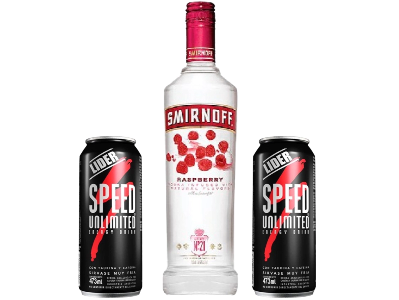 01 Smirnoff Raspberry 700 ML + 02 Speed XL