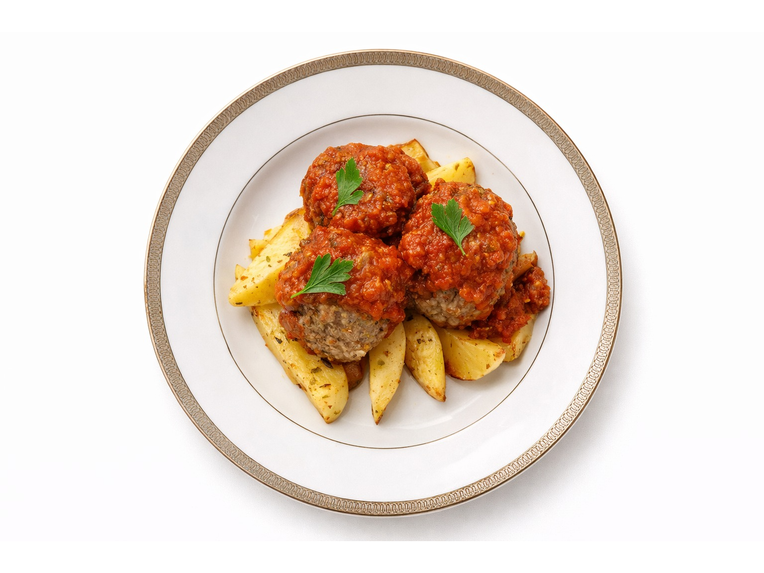 Albondigas de carne con salsa de tomate y pure de papa