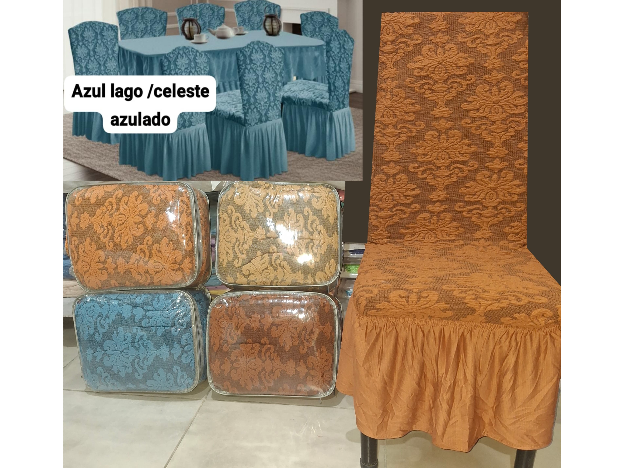 Set de 9 piezas: 8 cubresillas y 1 mantel