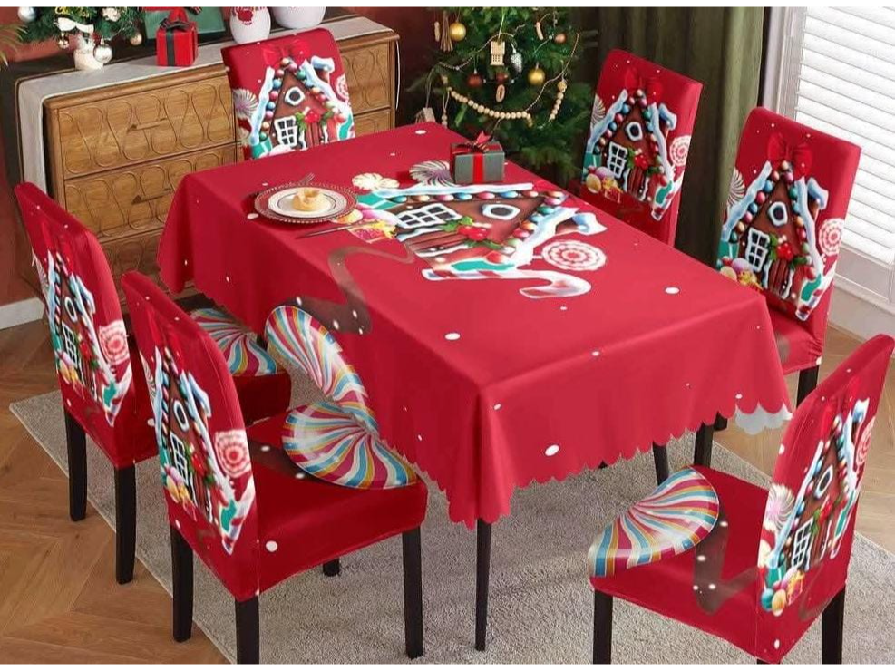 Juego de 9 piezas: 8 cubresillas + 1 mantel casa de jengibre