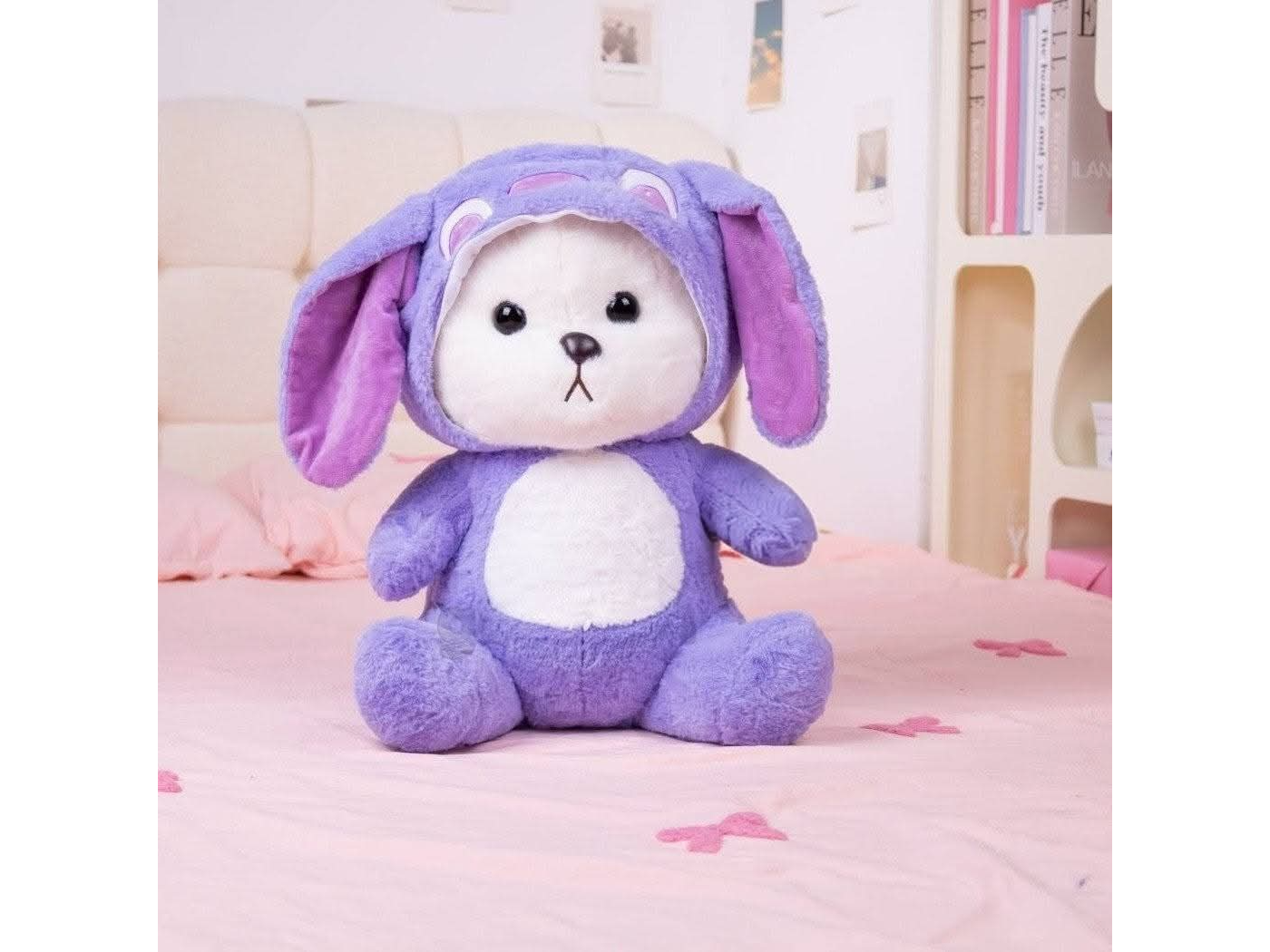 Peluches con manta oso con disfraz lila