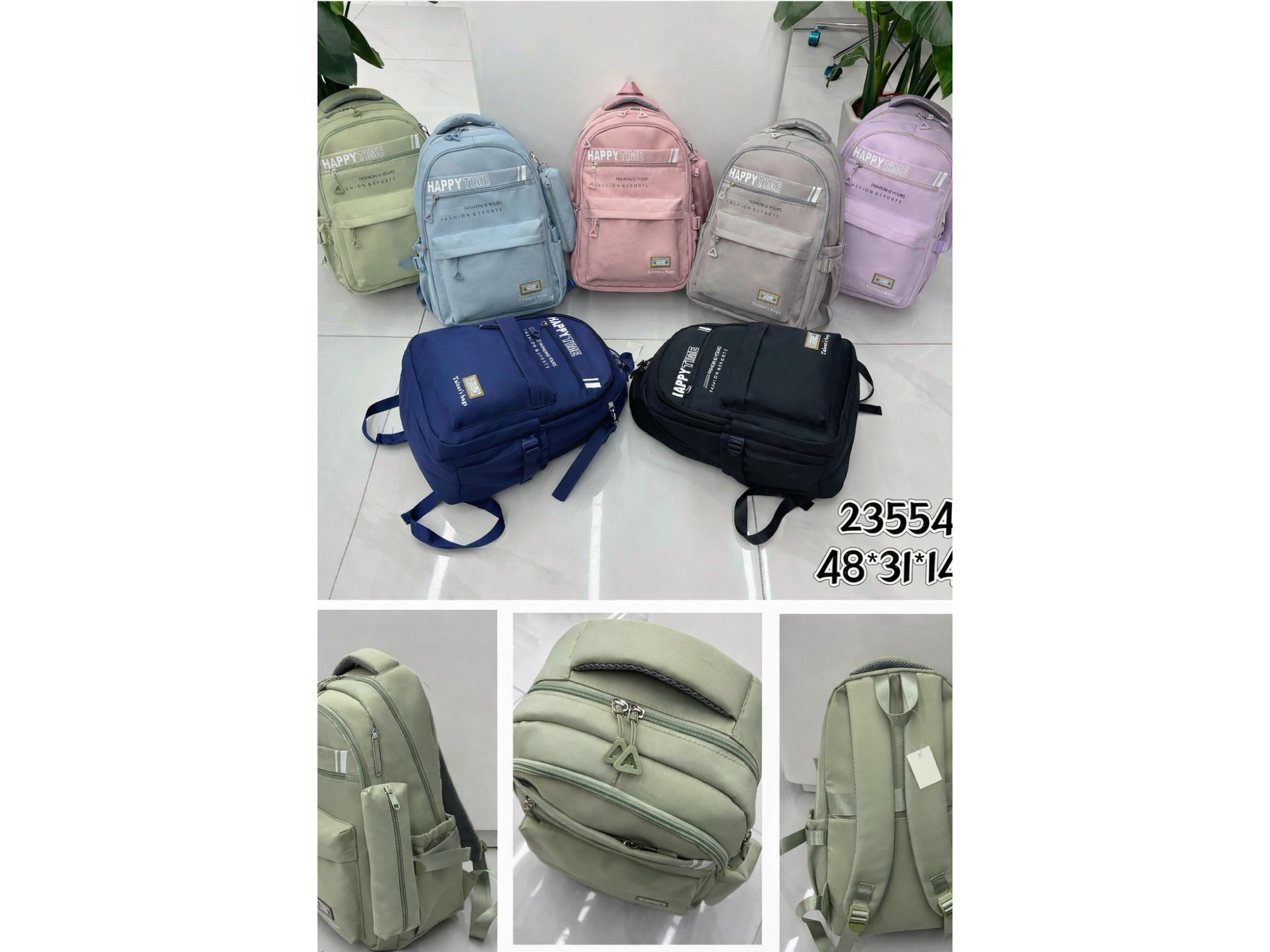 Mochila de mujer + cartuchera diseño Happy