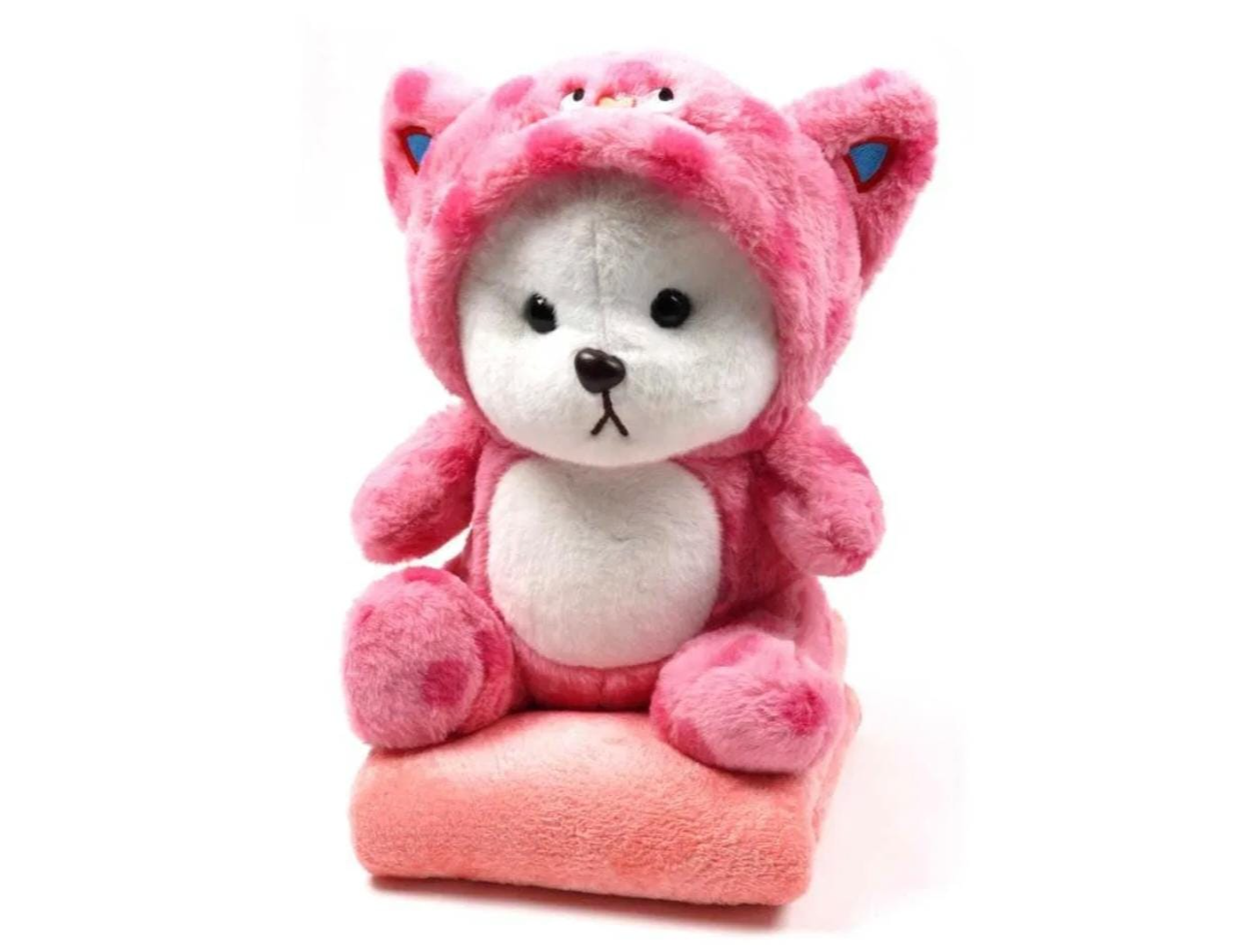 Peluches con manta oso con disfraz rosa
