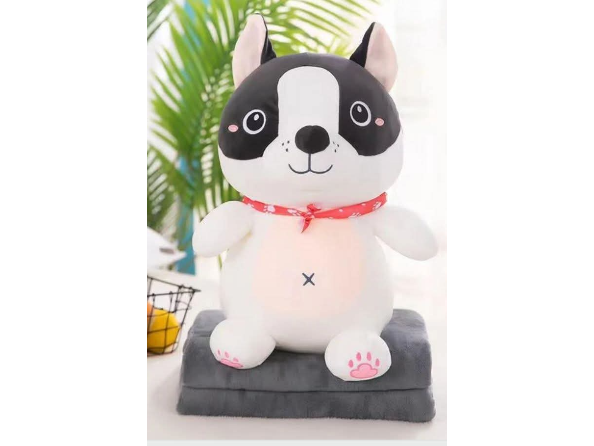 Peluches con manta perrito blanco y negro