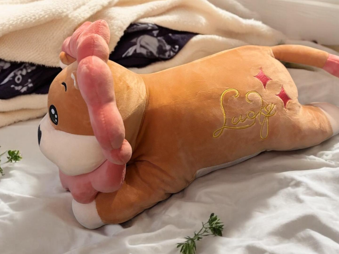 Peluches con manta león naranja