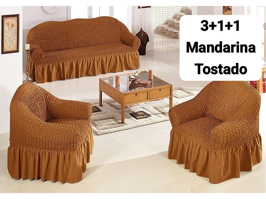 Set de Cubresillones 3+1+1 mandarina tostado