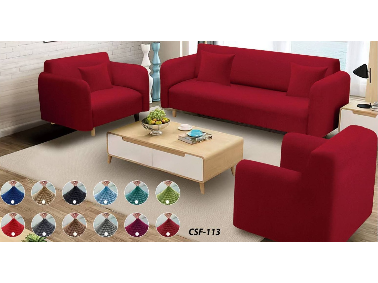 Set de 6 piezas: 3 cubresillas + 3 fundas para cojines