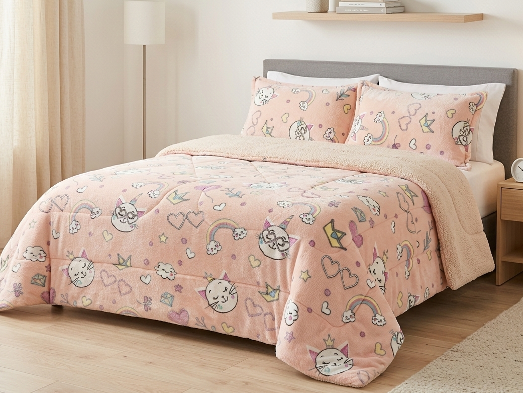 Cobertor de 3 piezas luminosos con corderito Full diseño de Gatitos