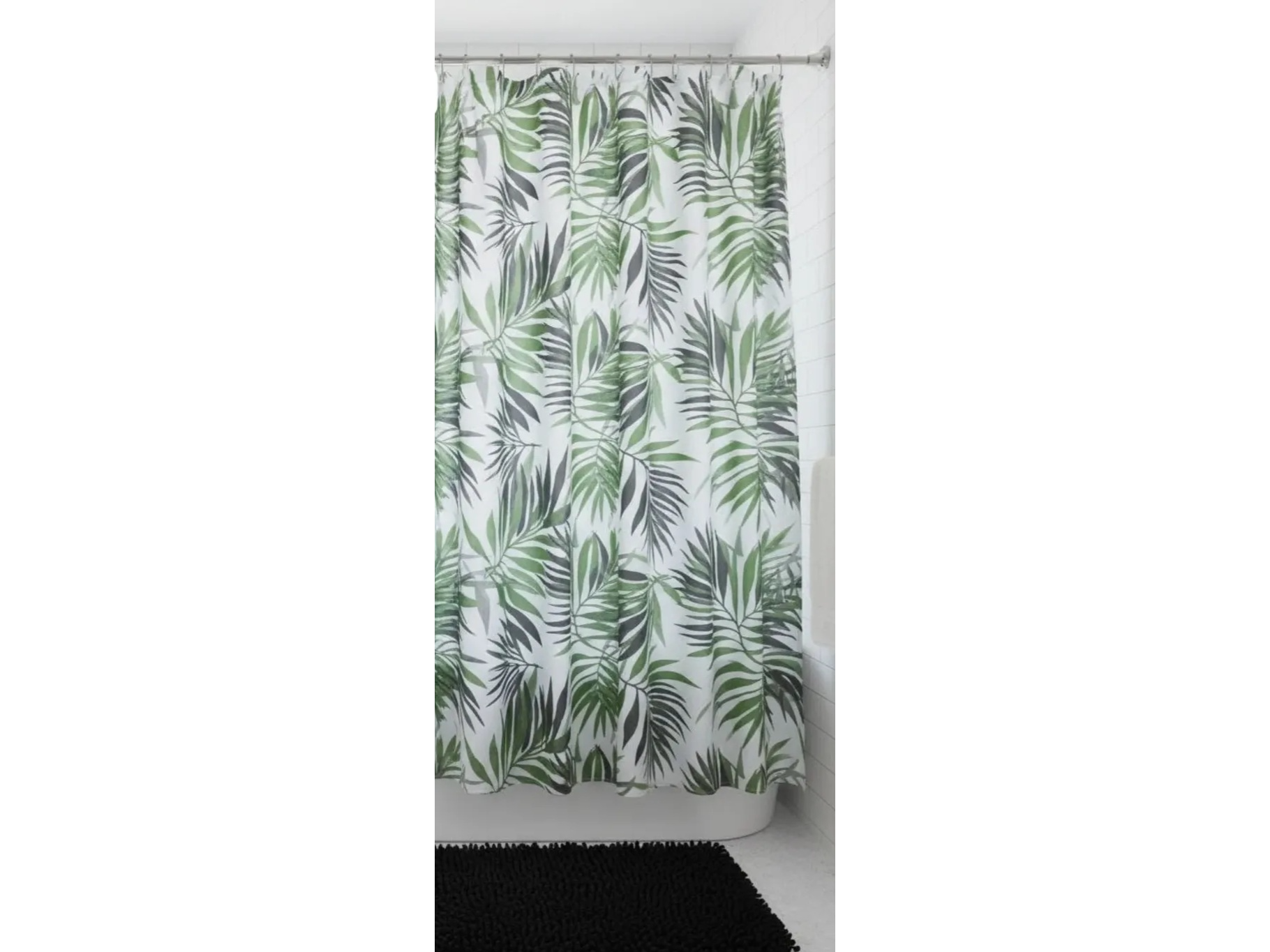 Cortina de baño + alfombra shaggy color negro