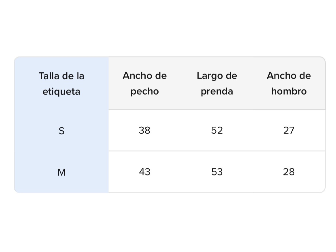 Guía de talles musculosa alma