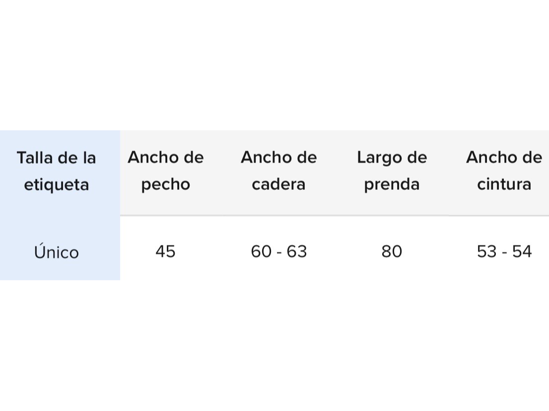 Guía de talles vestido greta