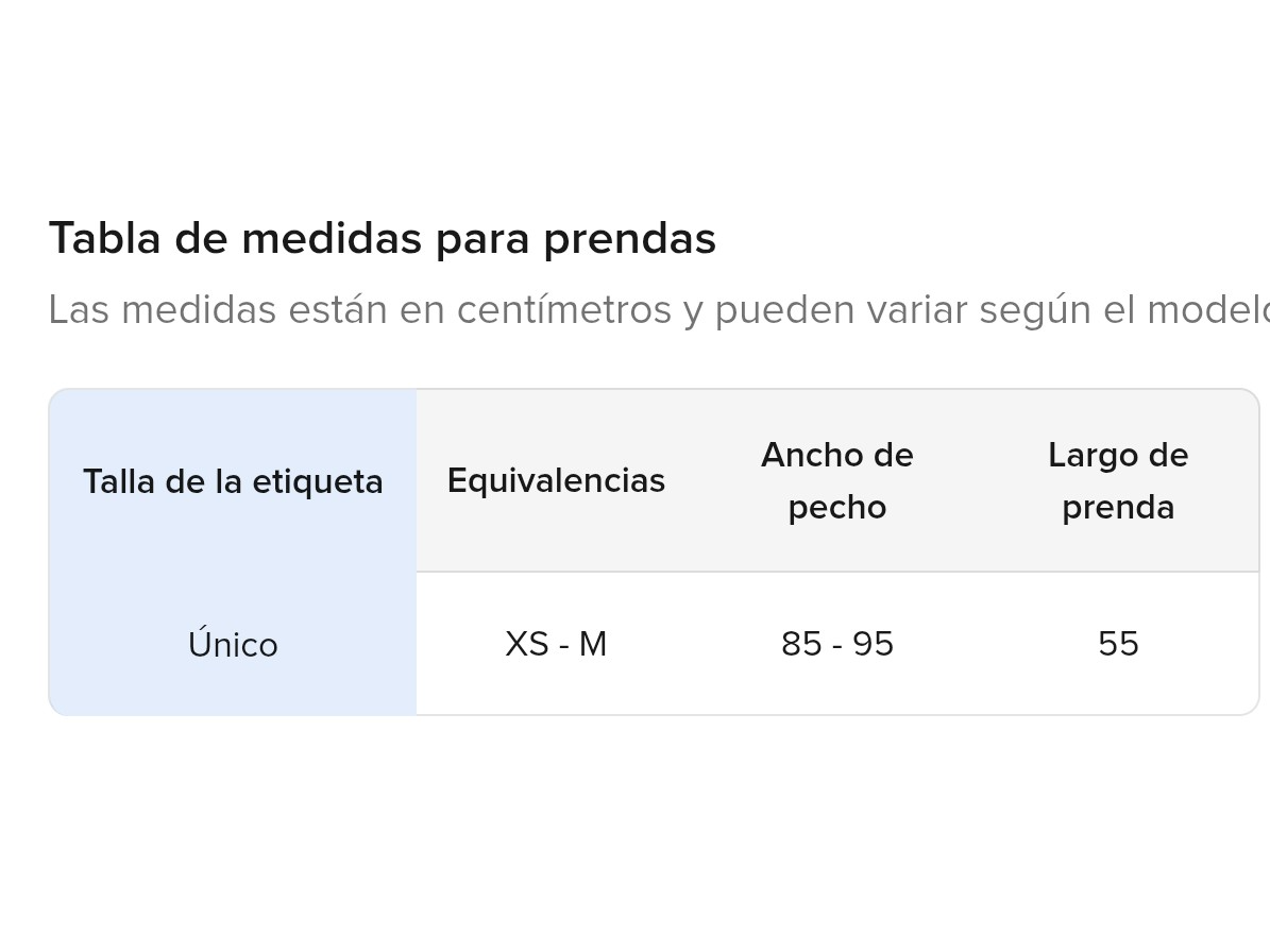 Guía de talle Musculosa Tirita