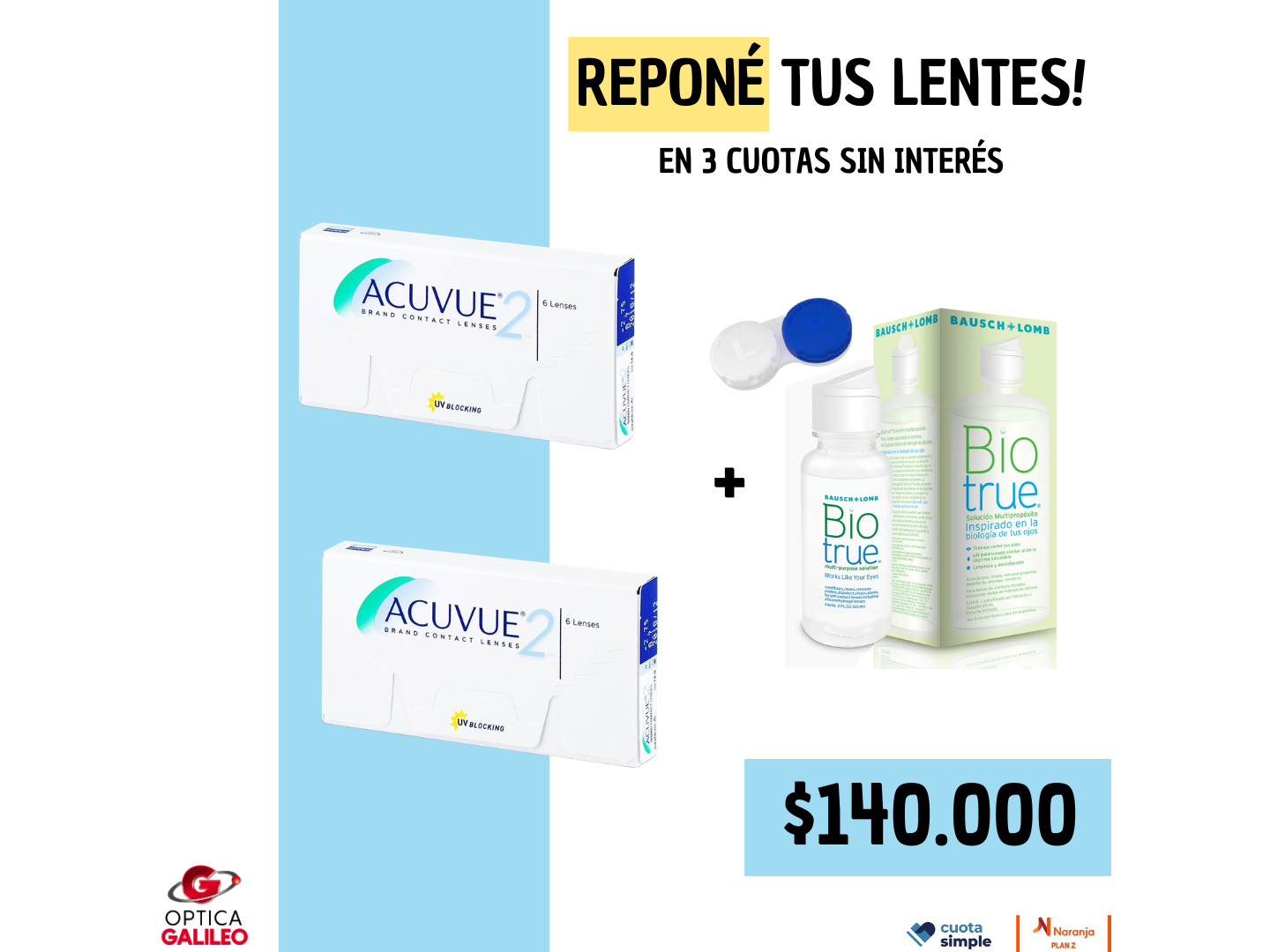 PROMO – 2 cajas de Acuvue 2 + BIOTRUE 60ml